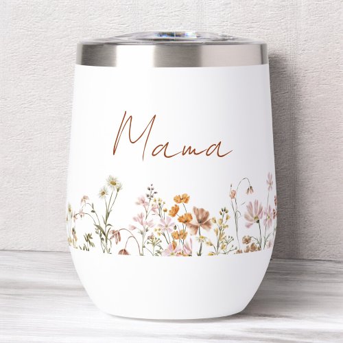 Mama Wildflower Terracotta Baby Shower Thermal Wine Tumbler by Pretty Girly Designs