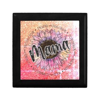 Mama with a Sunflower Wooden Jewelry Keepsake Box