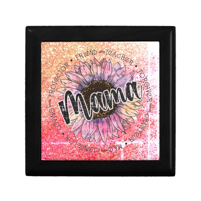 Mama with a Sunflower Wooden Jewelry Keepsake Box (Front)