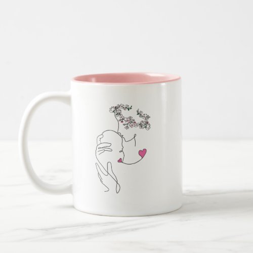 MAMA with Flower Crown  BABY MINIMALIST ART Two_Tone Coffee Mug