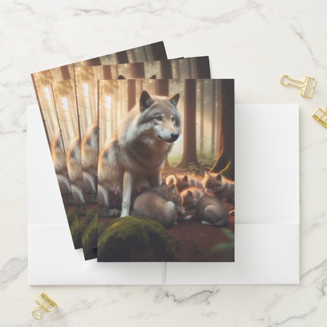 Mama Wolf and Babies  Pocket Folder (In Situ)