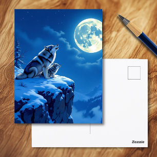 Mama Wolf and her Cub Howling at Moon Postcard