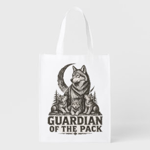 Mama Wolf and Pups Forest Moon Nature Graphic Grocery Bag