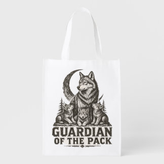 Mama Wolf and Pups Forest Moon Nature Graphic Grocery Bag