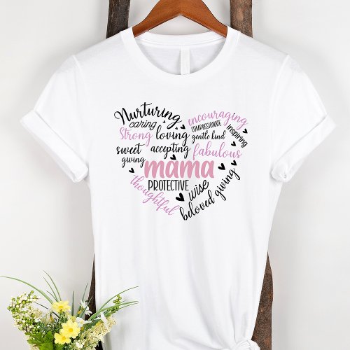 Mama Word Cloud Pink and Black Heart Mother T_Shirt