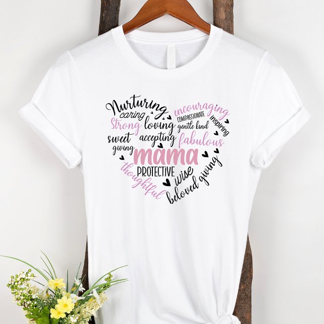 Mama Word Cloud Pink and Black Heart Mother T-Shirt (Creator Uploaded)