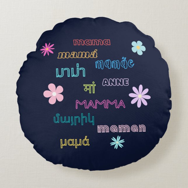 Mama Word in Different Languages International   Round Pillow (Front)