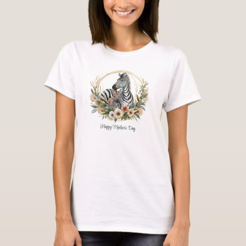 Mama zebra and baby zebra tropical Mothers Day T_Shirt
