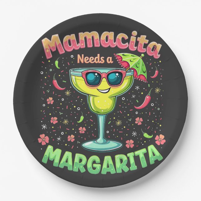 Mamacita Needs a Margarita  Cinco De Mayo Party Paper Plates (Front)