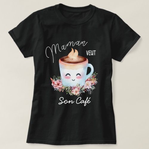 Maman French Floral Watercolor Black Coffee Shirt