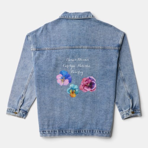 Mamas Blooms A Trio of Watercolor Pansies  Denim Jacket