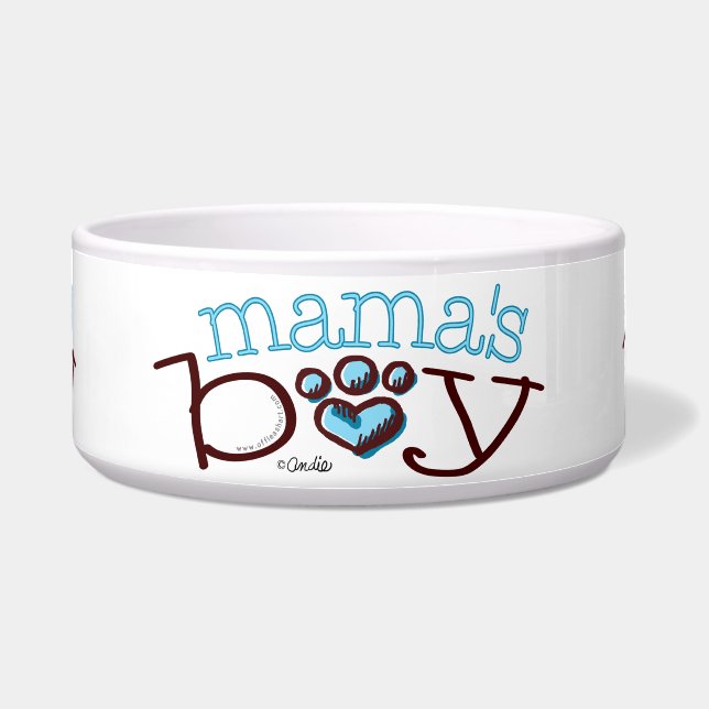 Mama's Boy Blue Paw Print Heart Bowl (Front)