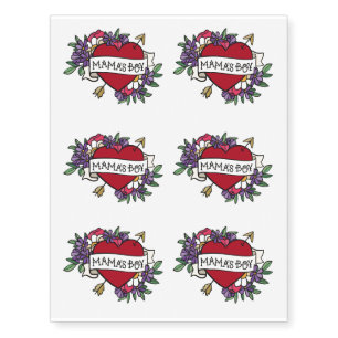 Mama's Boy Heart Retro Sailor Style Temporary Tattoos