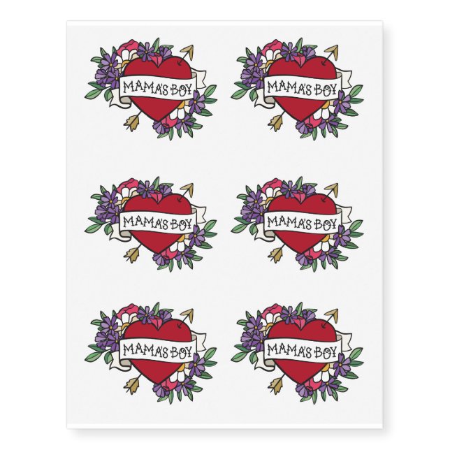 Mama's Boy Heart Retro Sailor Style Temporary Tattoos (Front)