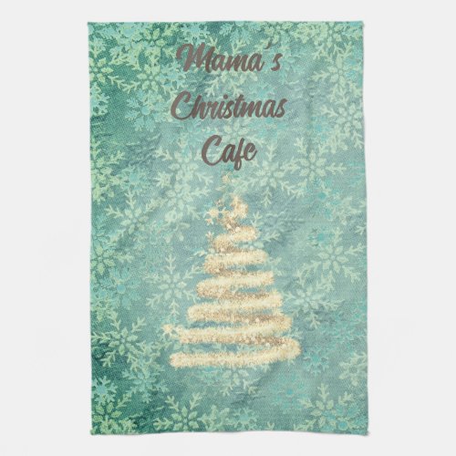 Mamas Christmas Cafe Festive Snowflakes   Kitchen Towel