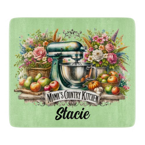 Mamas Country Kitchen Flowers Vegetables  Fruit Cutting Board