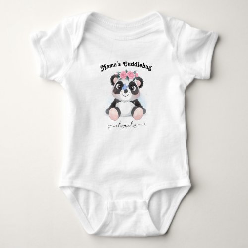 Mamas Cuddlebug with Baby Name Cute Panda Bear  Baby Bodysuit