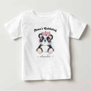 Mama's Cuddlebug with Baby Name Cute Panda Bear Baby T-Shirt