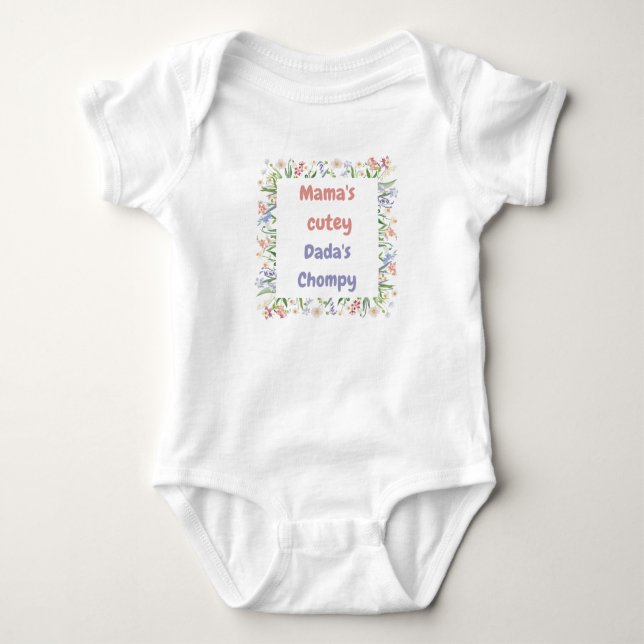 Mama's cutey and papa's chompy, baby bodysuit. baby bodysuit (Front)