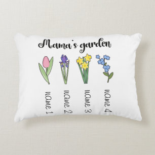 Mama's flower garden with 4 personalized names accent pillow