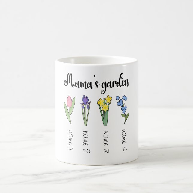 Mama's flower garden with 4 personalized names  coffee mug (Center)