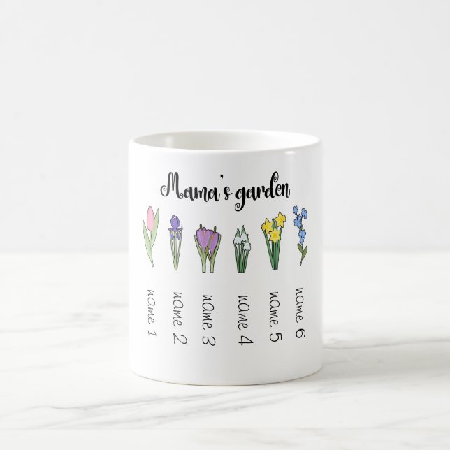 Mama's flower garden with 6 personalized names coffee mug (Center)