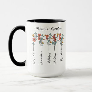 Mama's Garden Custom 5 Names Floral Gift for Mom Mug