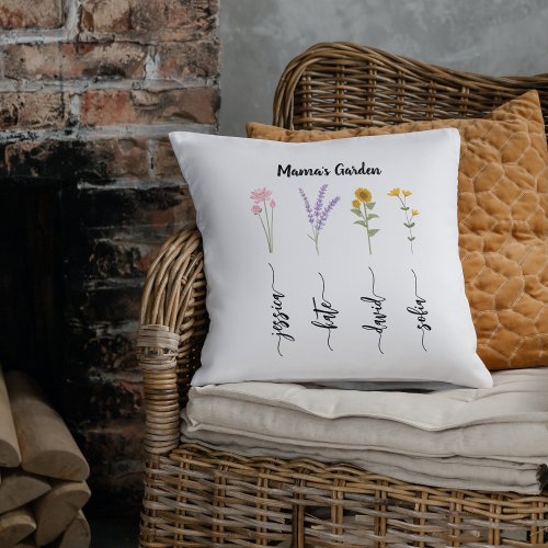 Mamas Garden Personalized Kids Nmae Mothers Day Throw Pillow