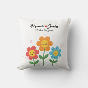 Mama's Garden Where Love Grows Floral Typograph Throw Pillow
