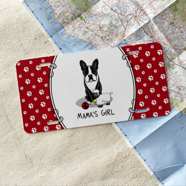 Mama's Girl #2 Boston Terrier (black) - Cute Dog License Plate (In Situ)