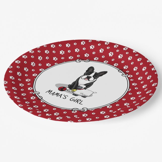 Mama's Girl #2 Boston Terrier Dog (black) Cute Paper Plates (Angled)