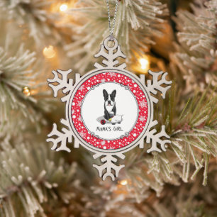 Mama's Girl #2 Boston Terrier Dog (black) Cute Snowflake Pewter Christmas Ornament