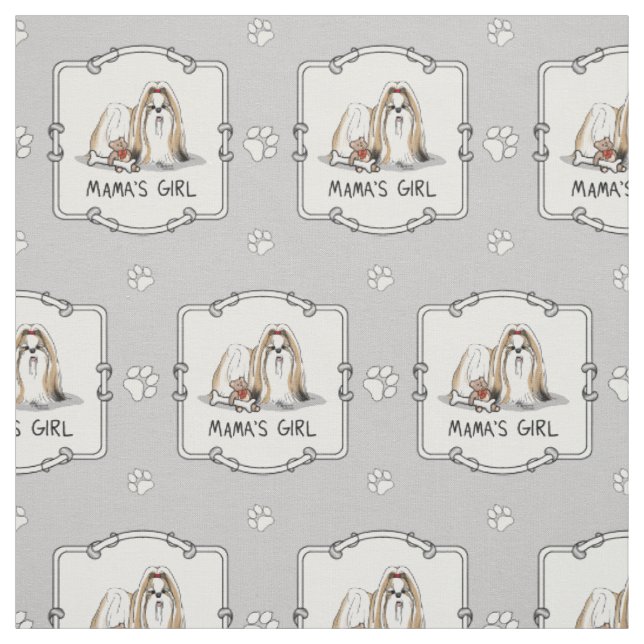 Mama's Girl Shih Tzu (tan white) Dog Mom Cute Fabric (Swatch)