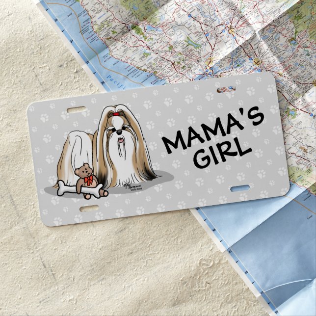 Mama's Girl Shih Tzu (tan white) Dog Mom Cute License Plate (In Situ)