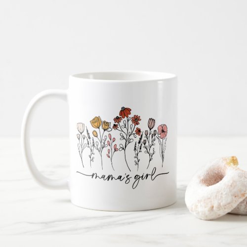 Mamas Girl Wildflowers Minimal Lineart Floral Coffee Mug