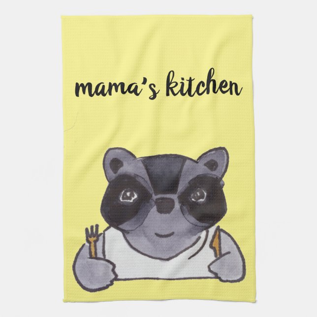 Mama's Kitchen Cute Cartoon Raccoon Kitchen Towel (Vertical)