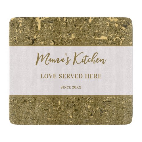 Mamas Kitchen Love Served Farmhouse Crushed Gold Cutting Board