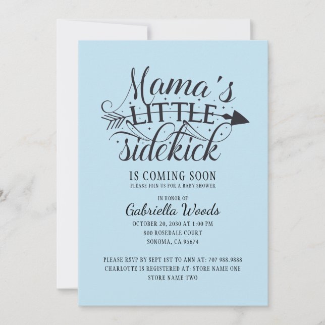 Mama's Little Sidekick Blue Baby Boy Shower Invitation (Front)