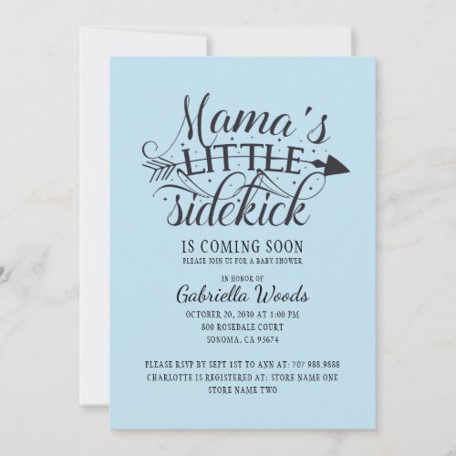 Mamas Little Sidekick Blue Baby Boy Shower Invitation