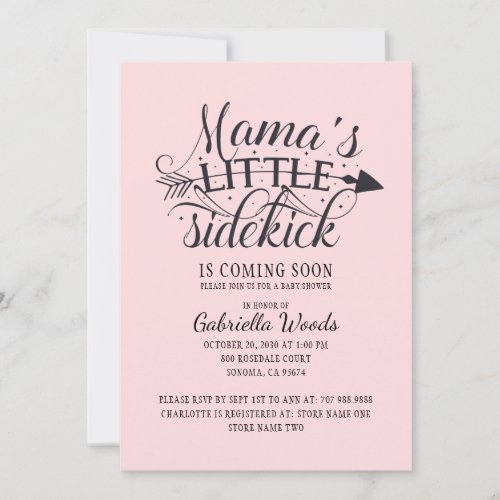 Mamas Little Sidekick Pink Baby Girl Shower  Invitation
