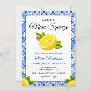 Mama's Main Squeeze Blue Tile Lemon Baby Shower  Invitation