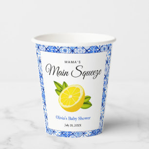 Mama's Main Squeeze Blue Tile Lemon Baby Shower Paper Cups