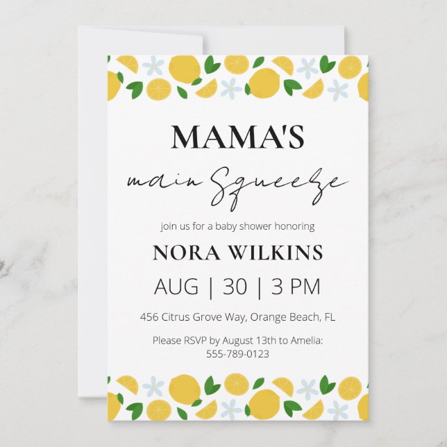 Mama's main squeeze citrus baby shower invitation (Front)