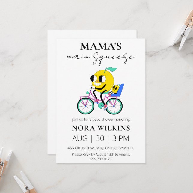 Mama's main squeeze citrus baby shower invitation (Front/Back In Situ)