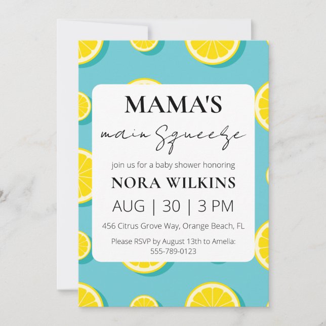 Mama's main squeeze citrus baby shower invitation (Front)
