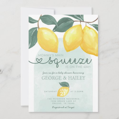 Mamas Main Squeeze Citrus Lemon Baby Shower Invitation