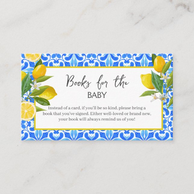 Mama's main squeeze lemon baby shower book request enclosure card (Front)