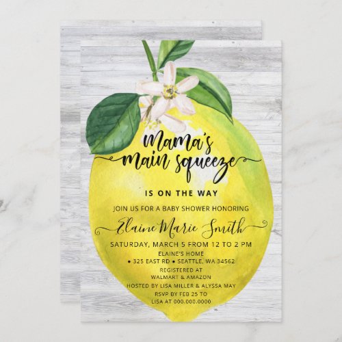  Mamas Main Squeeze Lemon Baby Shower Invitation