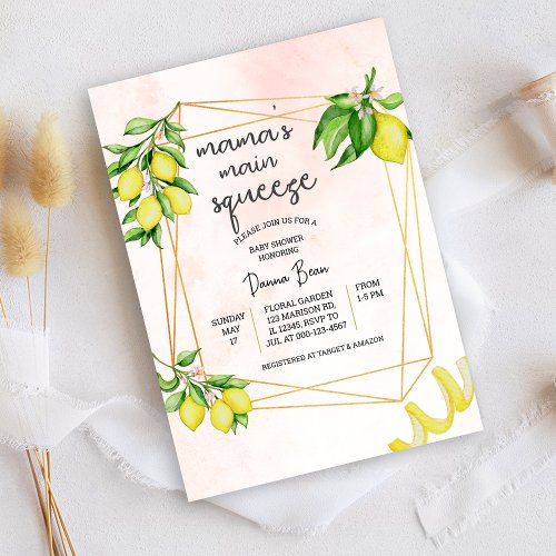 Mamas main squeeze lemon baby shower invitation