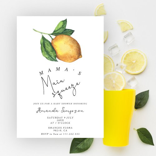 Mamas main squeeze Lemon baby shower Invitation